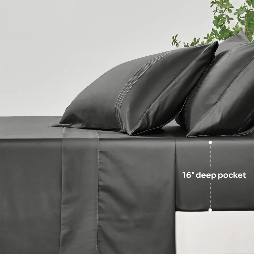 400 Thread Count Cotton Queen Sheet Set – Soft, Cooling & Dark Grey 🛏️🌙