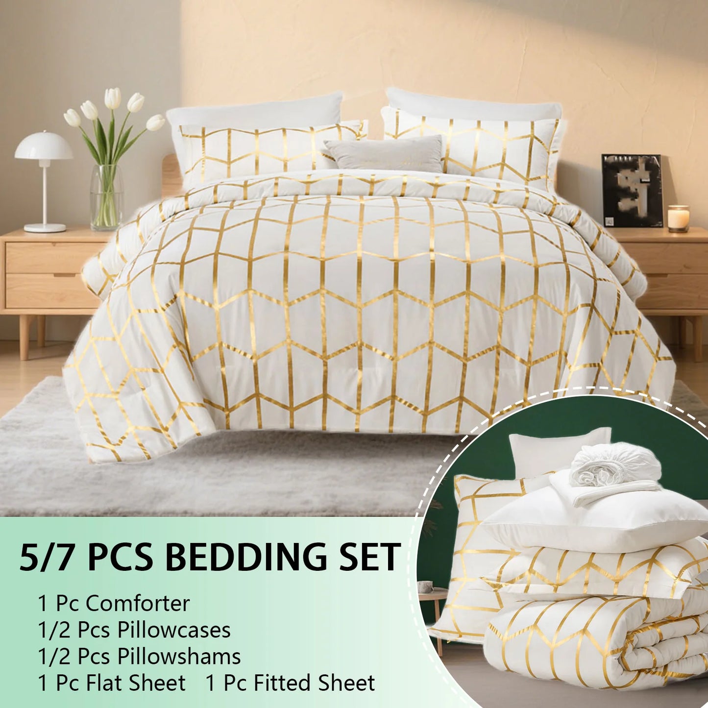 Elegant Gold Foil Comforter Set – Soft, Warm & Stylish Bedding