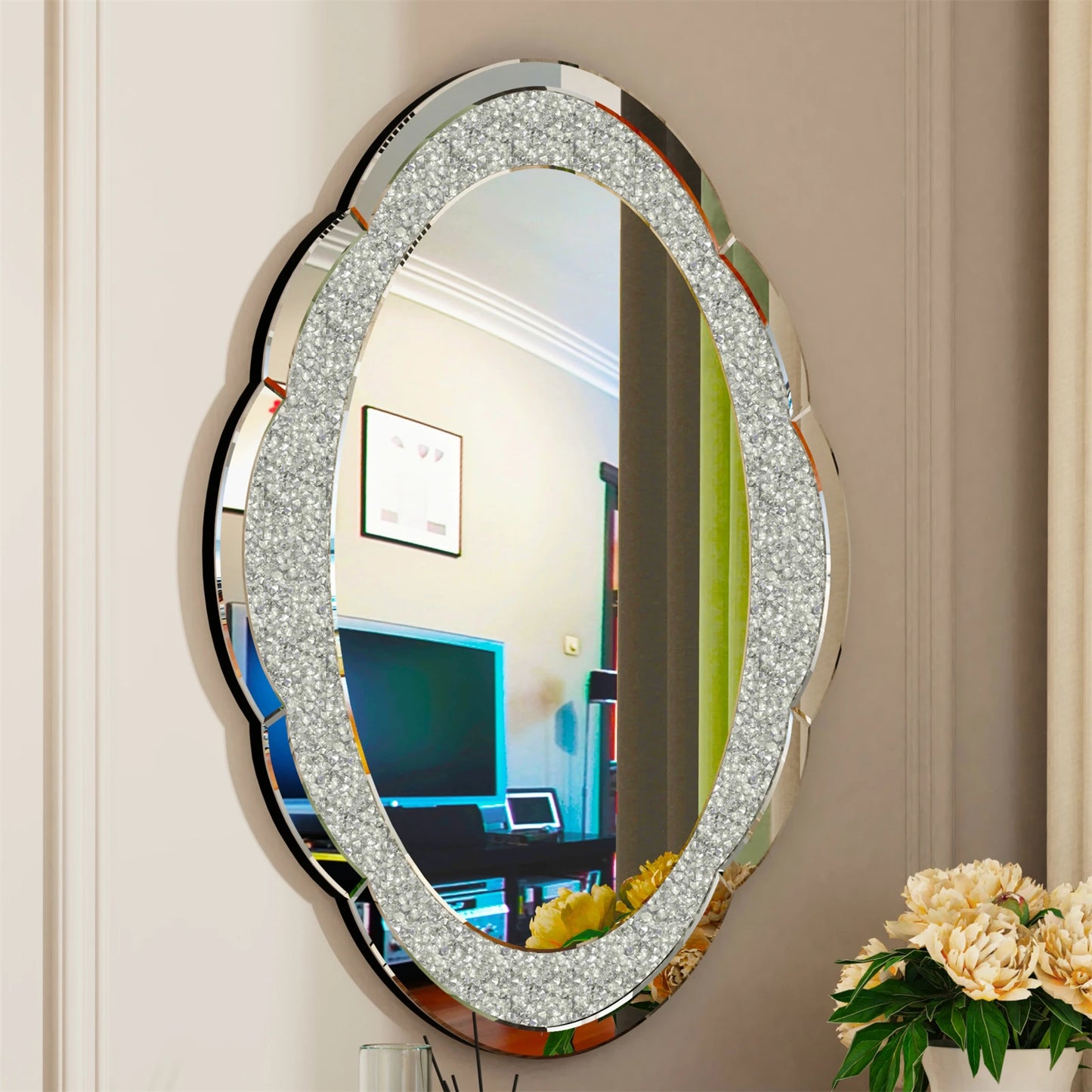 Crystal Diamond Wall Mirror 23.6"x31.5" – Cloud Shape Decorative Accent