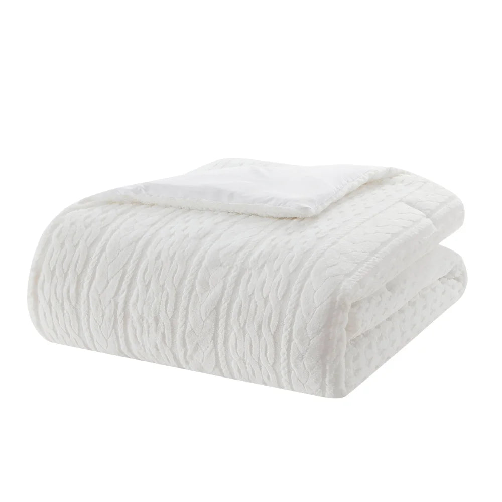 3-Piece King Faux Rabbit Fur Comforter Set – Textured Cable Knit Patterns