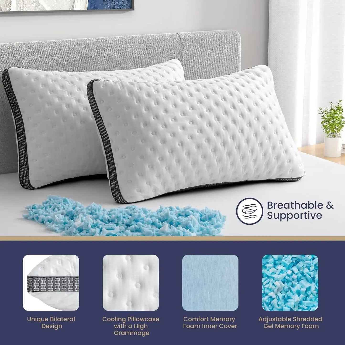 Memory Foam Pillow – Ergonomic Neck Support, Cooling Ice Silk Cover