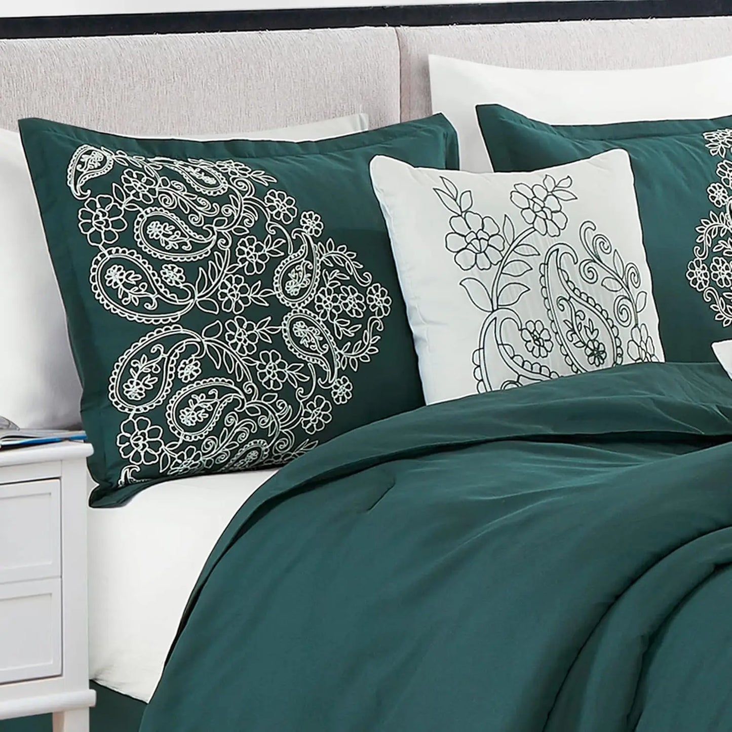 Teal Paisley 7-Piece Embroidered Comforter Set – Queen Bedding Collection