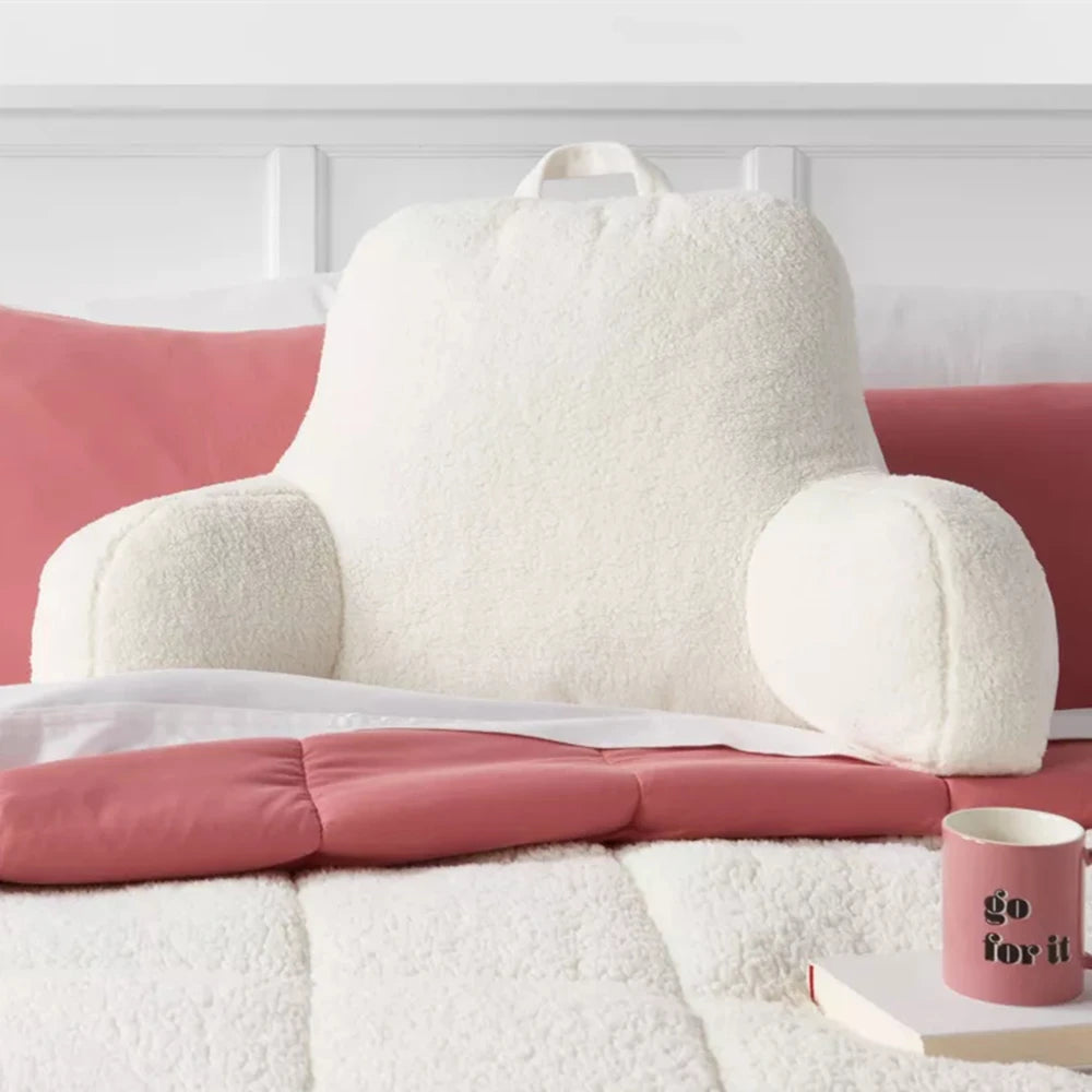 Faux Shearling Bed Rest Pillow with Arms – Backrest Pillow for Reading, TV, and Sitting Up in Bed