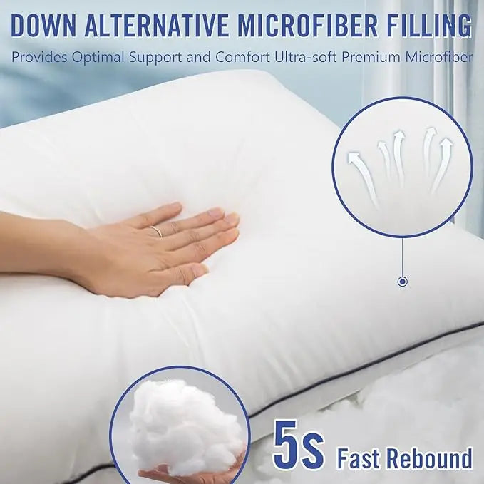 Cooling Bed Pillows 3D Microfiber Breathable Cover for Side Back Stomach Sleepers Neck Pain Relief