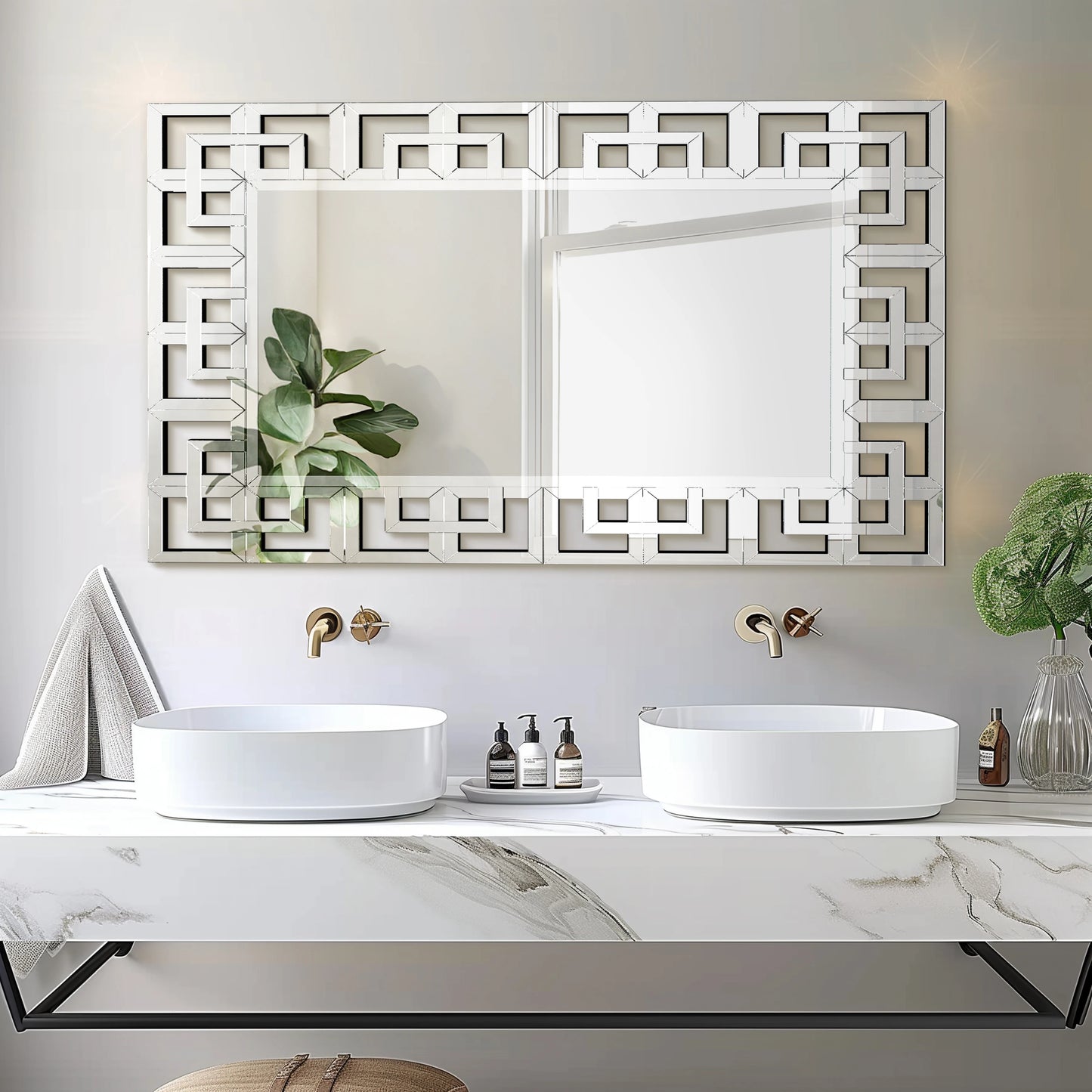Rectangle Silver Venetian Art Mirror – Beveled Glass Wall Accent for Living Room, Bedroom, or Bathroom, Upgraded 120cm