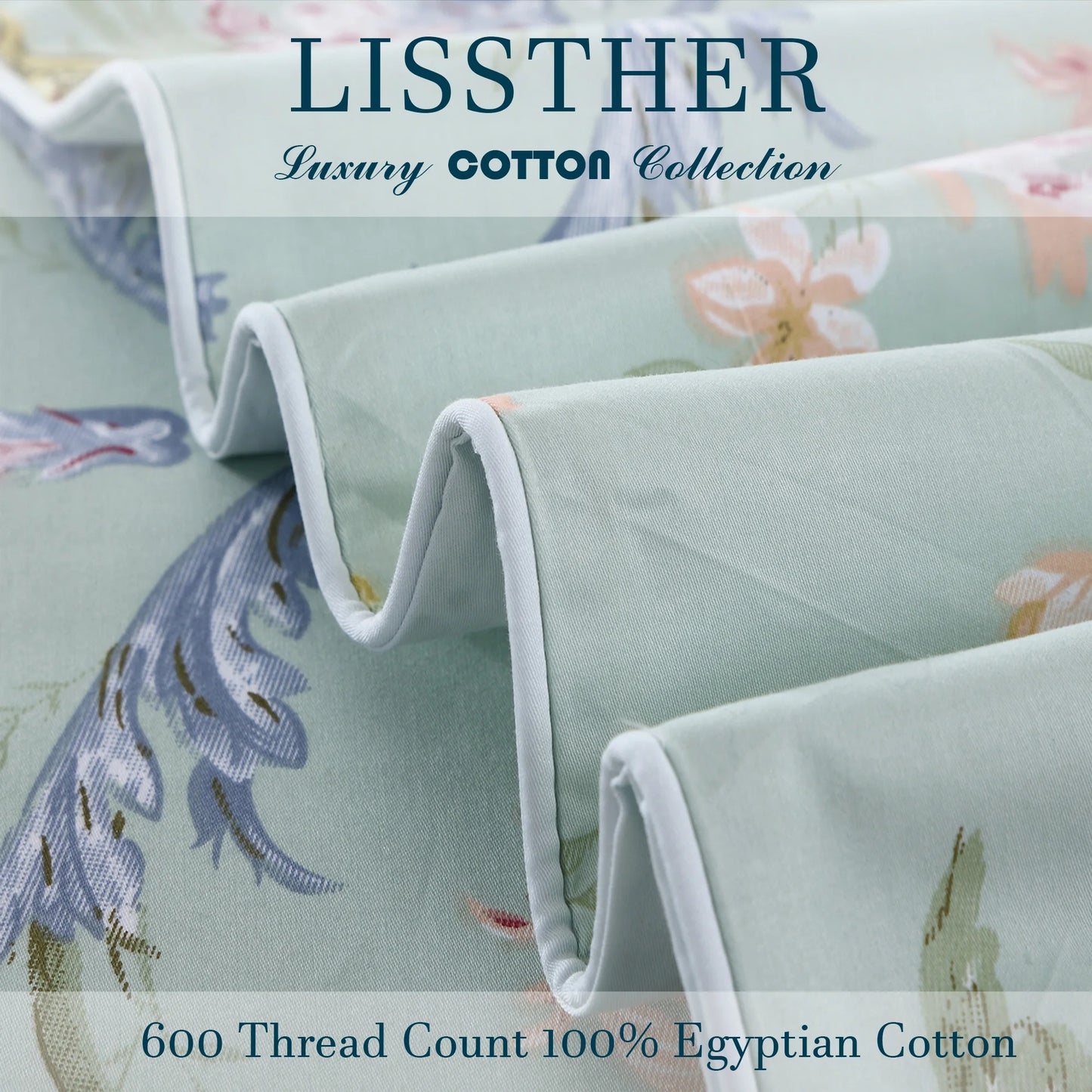 3-Piece 600TC Egyptian Cotton Duvet Cover Set Soft Breathable Floral Bedding