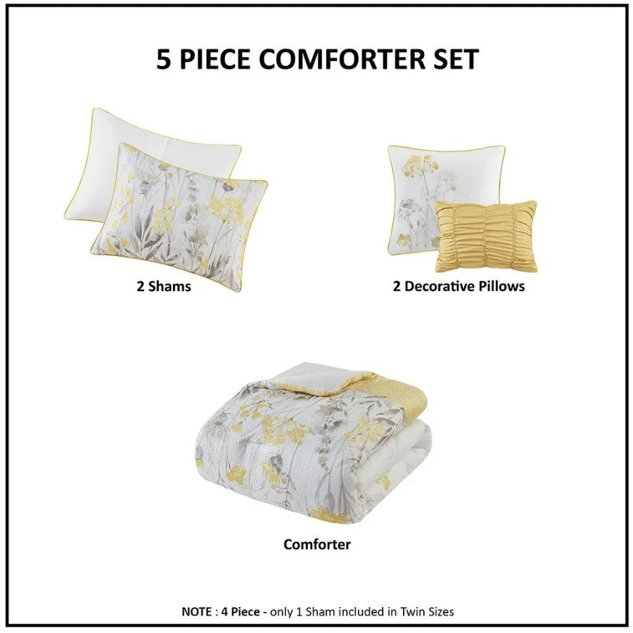 5 Piece Seersucker Comforter Set with Throw Pillows