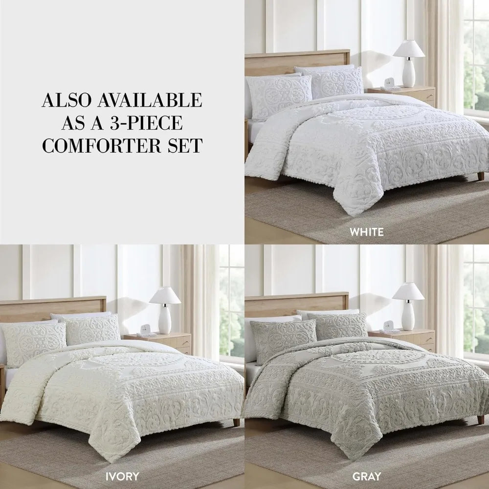 Medallion Chenille Bedspread – King, White