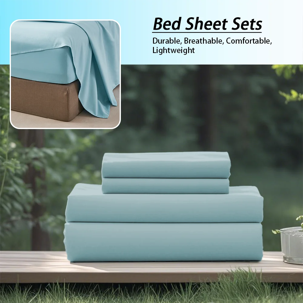 Soft Solid Color Bedding Set 3/4Pcs – All-Season Comfort with Fitted Sheet, Flat Sheet & Pillowcases