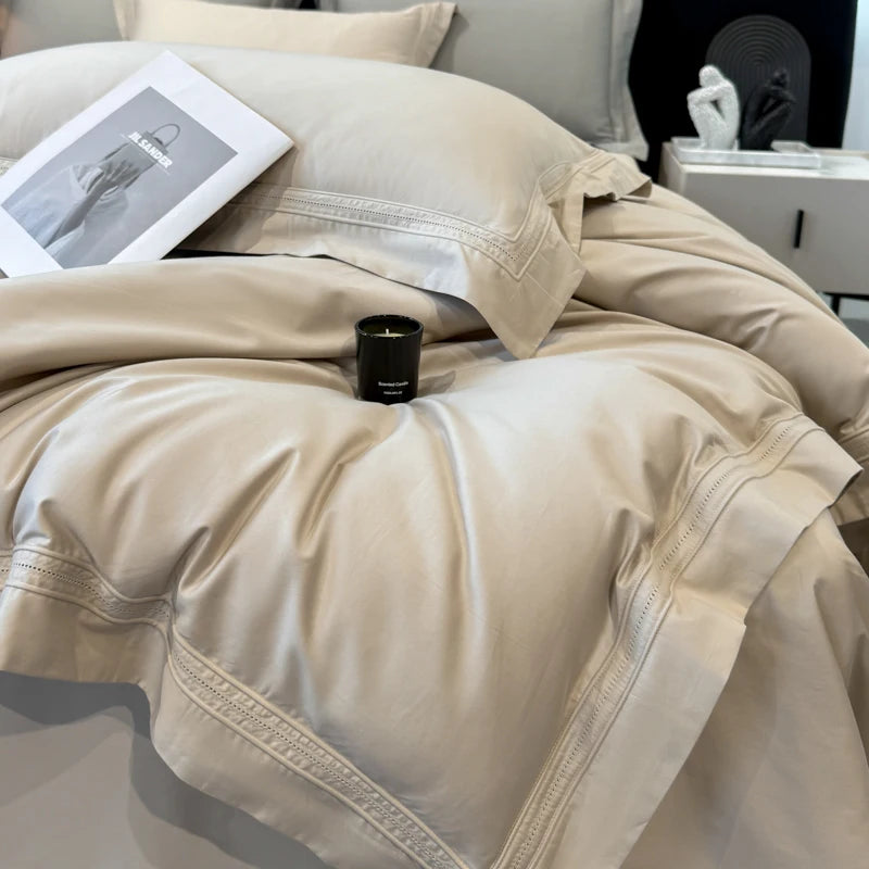 4-Piece 100% Cotton Bedding Set – High-End Hotel Duvet Cover, Solid Color