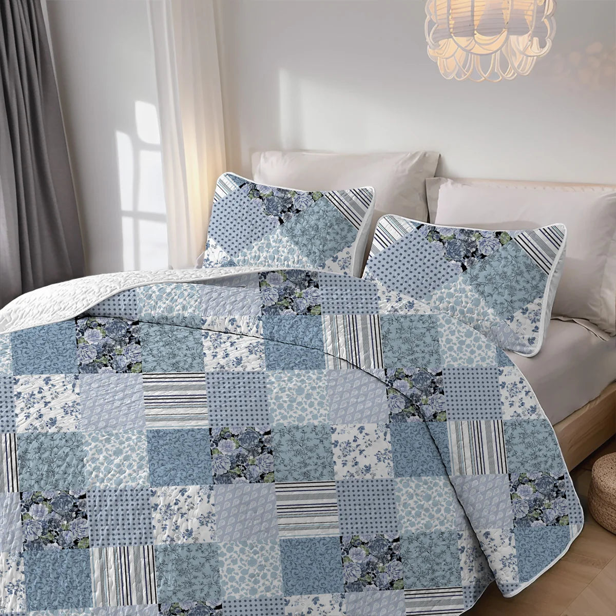 Geometric Grid Printed Quilt Set – Lightweight, Breathable & Stylish