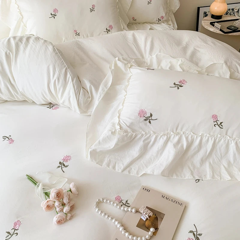 Elegant Embroidered Ruffled Duvet Cover Set (3 Pieces)