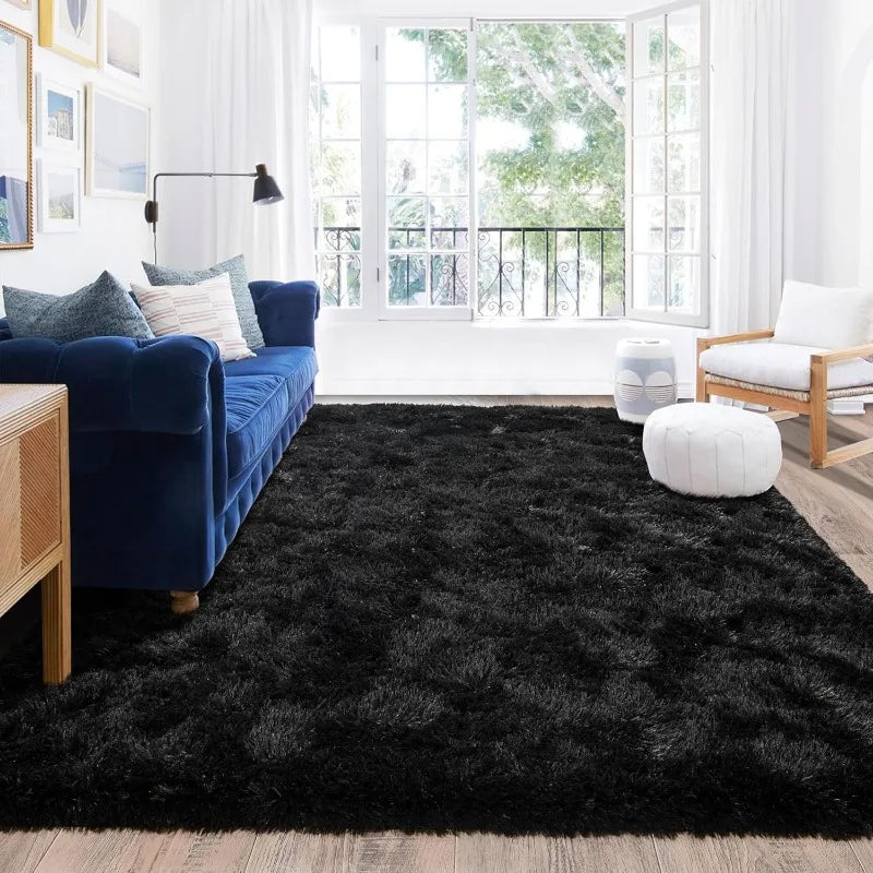 8x10 Ultra Soft Black Shag Area Rug – Plush Fluffy Carpet Home Décor
