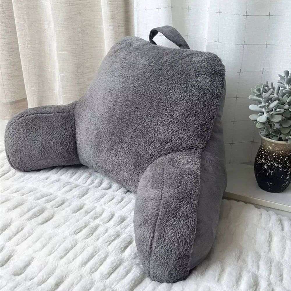 Faux Shearling Bed Rest Pillow with Arms – Backrest Pillow for Reading, TV, and Sitting Up in Bed