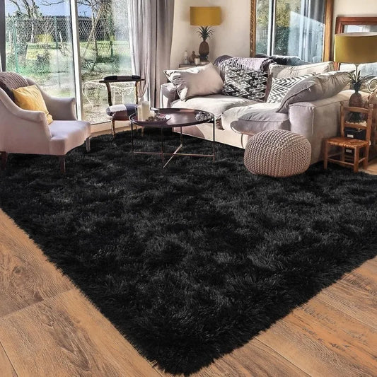 8x10 Ultra Soft Black Shag Area Rug – Plush Fluffy Carpet Home Décor