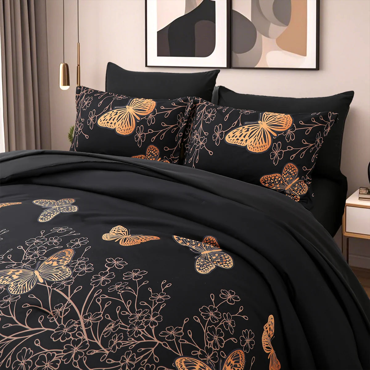 Luxury Gold Foil Bedding Set – 7-Piece Ultra-Soft Microfiber Comforter Set