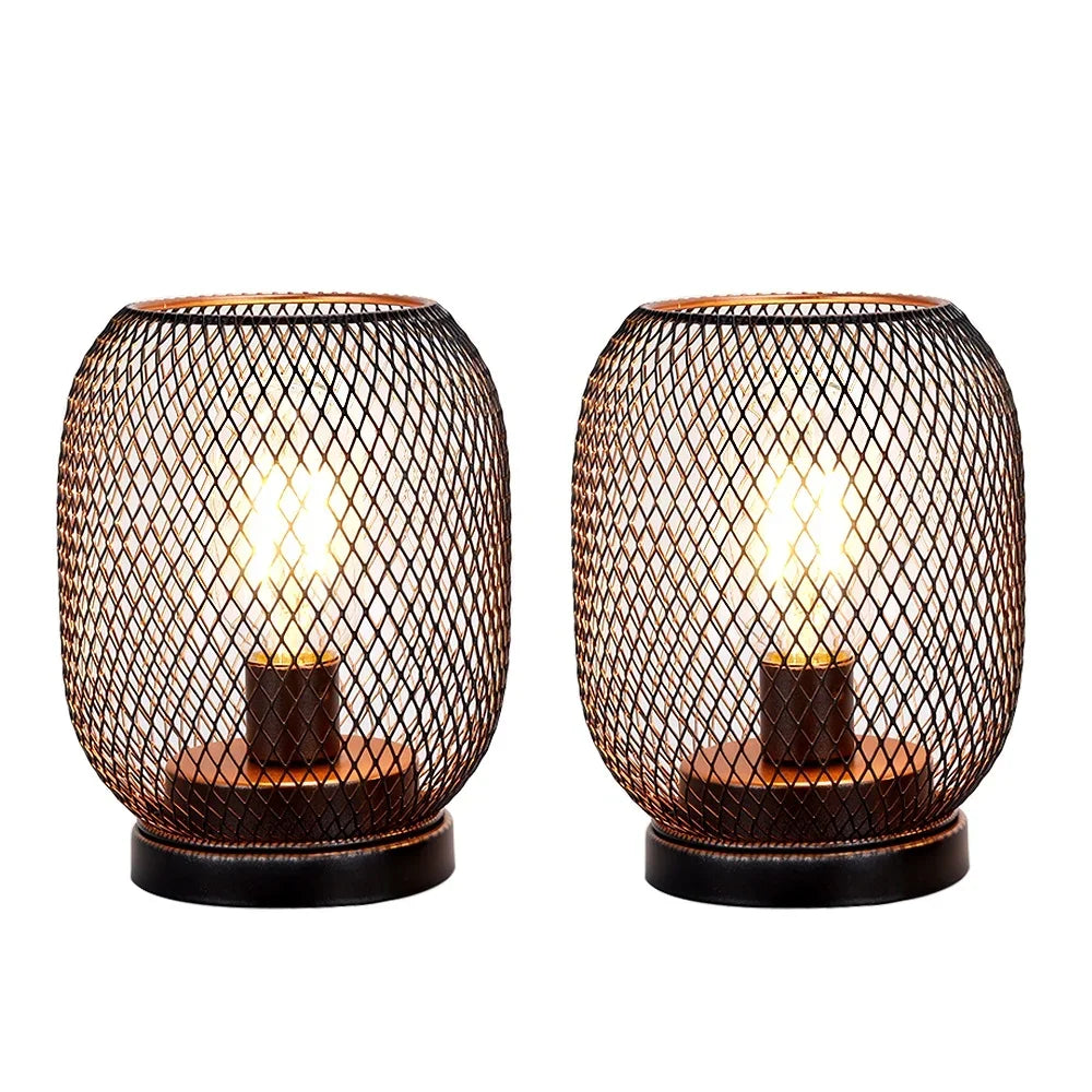 Set of 2 Metal Cage LED Candle Lanterns – Battery-Powered Decorative Table Lamps for Indoor or Outdoor Use
