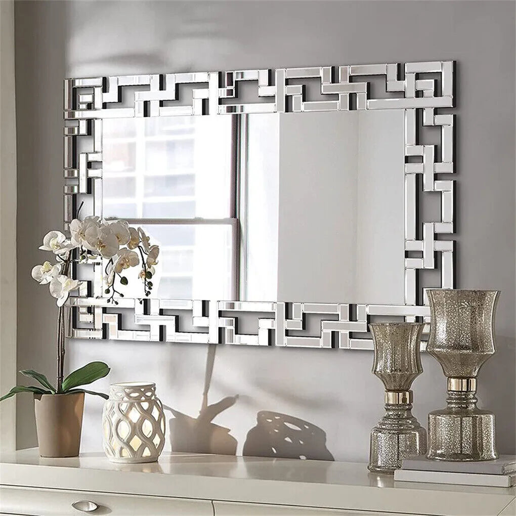 Rectangle Silver Venetian Art Mirror – Beveled Glass Wall Accent for Living Room, Bedroom, or Bathroom, Upgraded 120cm