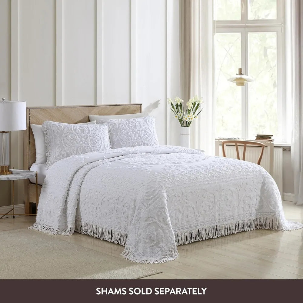 Medallion Chenille Bedspread – King, White