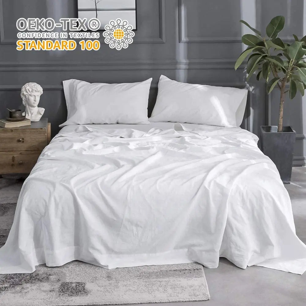 Simple & Opulence 4-Piece Linen Cotton Sheet Set – Breathable, Soft & Naturally Luxurious Bedding