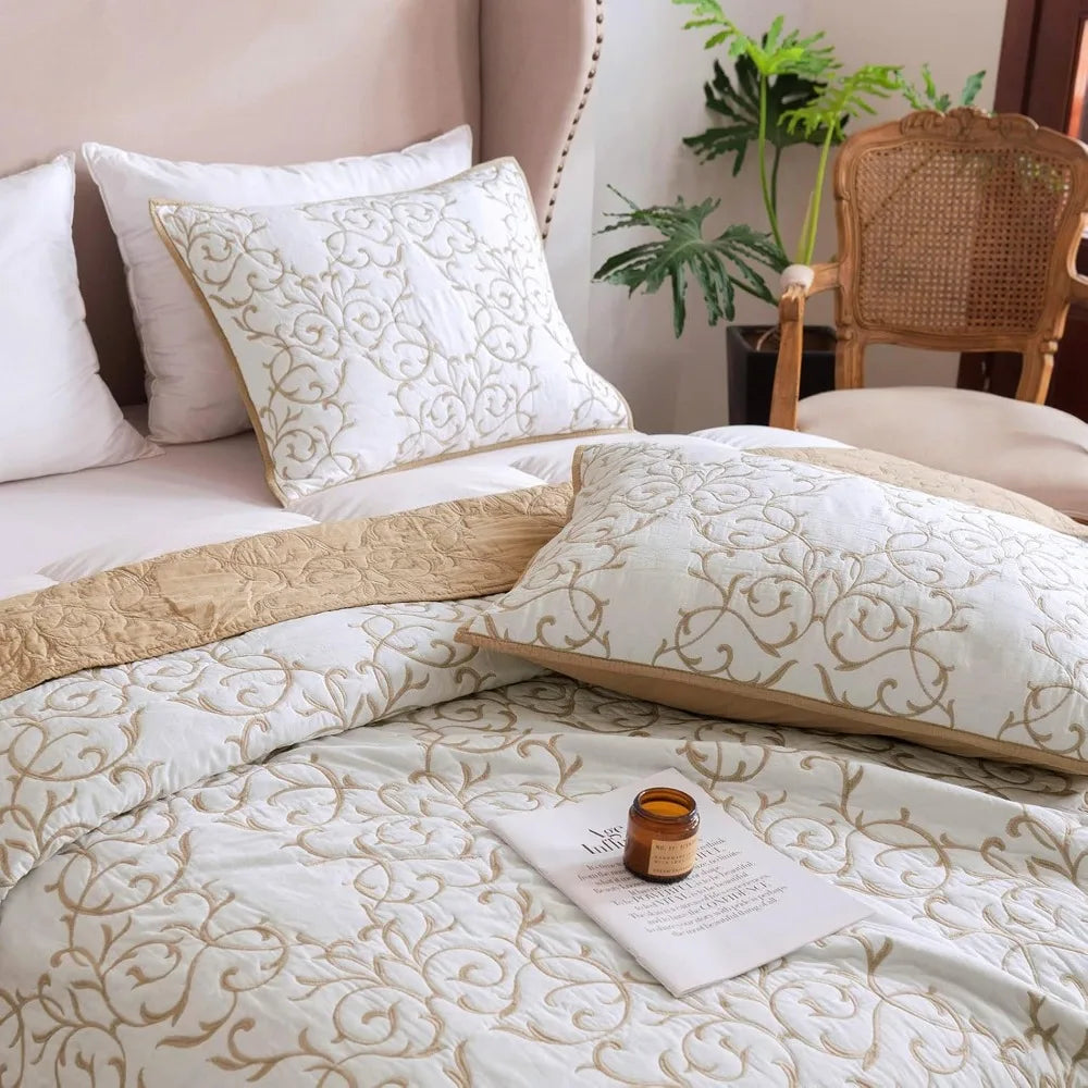 King-Size Cotton Quilt Set – 3-Piece with Pillow Shams