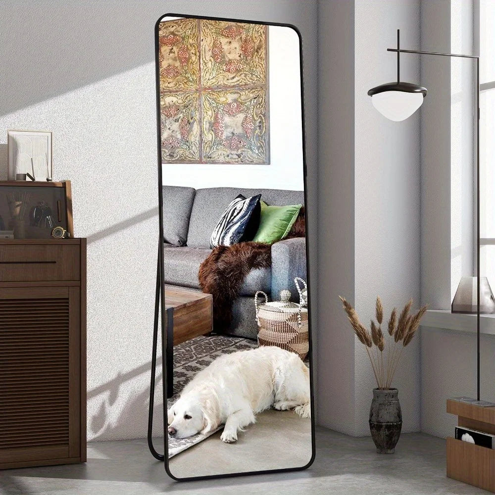 59" Full-Length Standing Mirror – Rounded Corners, Black Frame