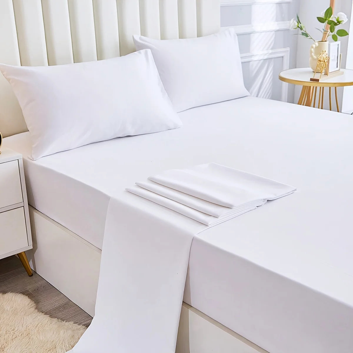 3/4-Piece Solid Bedding Set – Waterproof Fitted Sheet, Flat Sheet & Pillowcases