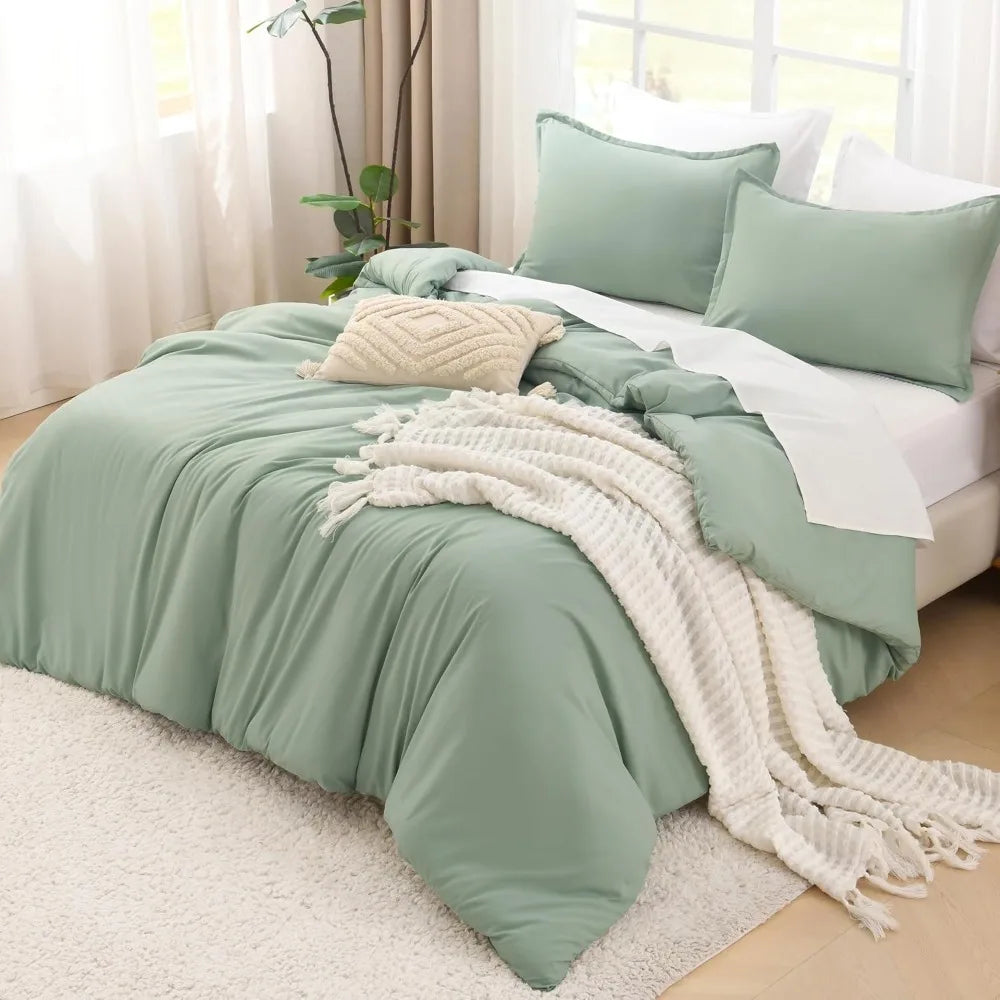 Sage Green 3-Piece 100% Cotton Comforter Set – Super King Plus