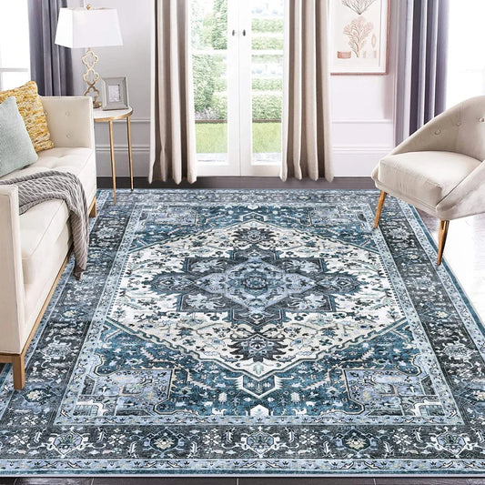 Vintage Medallion Washable Area Rug 8×10 – Soft Low-Pile Non-Slip Carpet