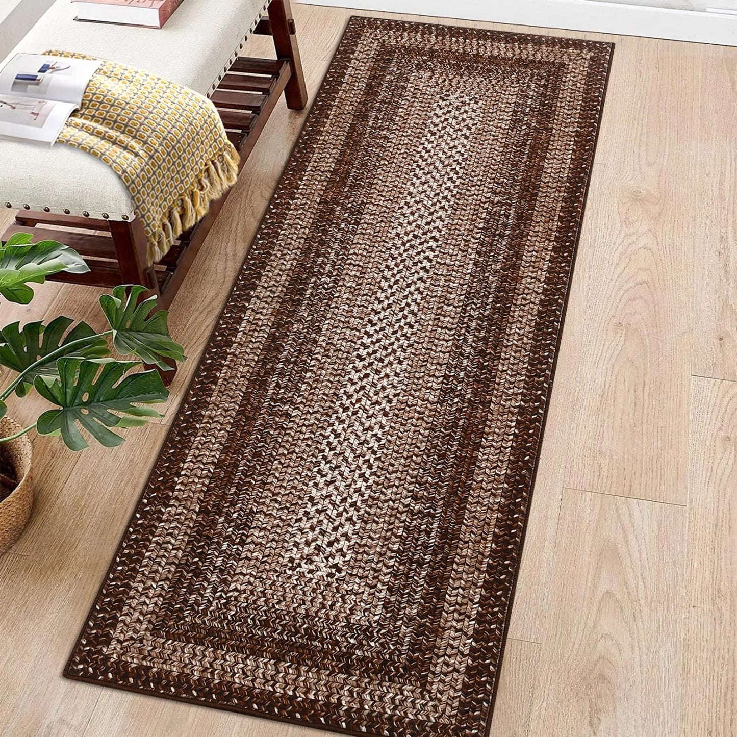 Modern Braided Print Washable Area Rug – Soft Low-Pile Non-Slip Carpet