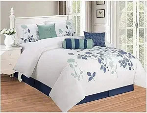 7-Piece Embroidered Oversized Comforter Set – Elegant Purple & Grey All-Season Bedding