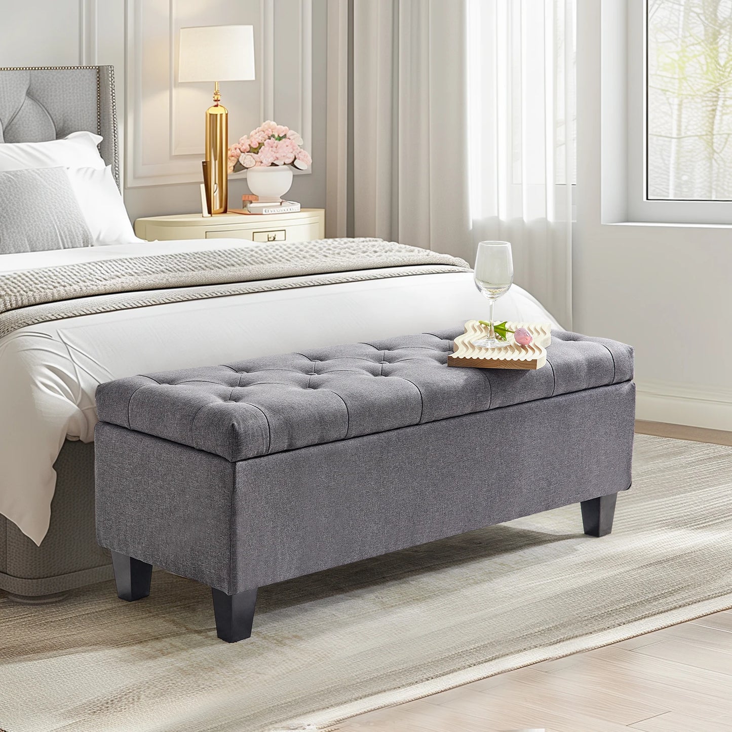 Redlife 42” Tufted Storage Ottoman Bench – Elegant & Functional