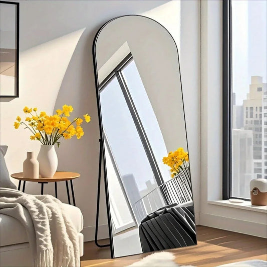 57"X21" Arched Full Length Mirror – Aluminum Alloy Frame Floor & Wall Mirror, Black