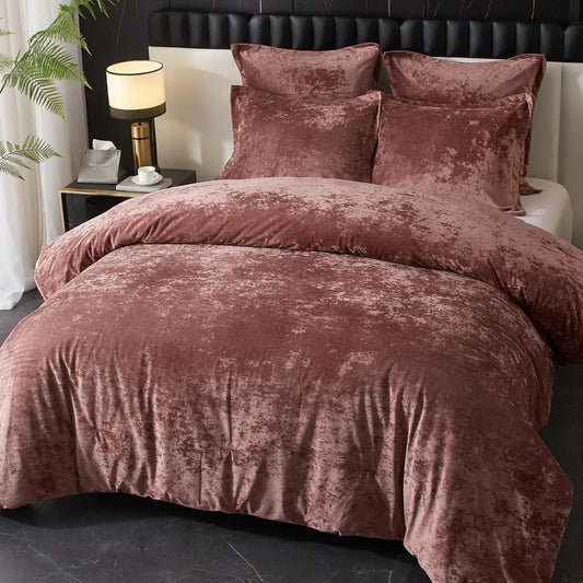 Ultra Soft Pink Flannel Queen Comforter Set – 5 Piece Velvet Bedding Set with Pillow Shams & Euro Shams