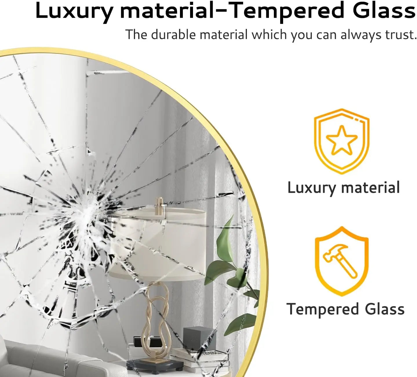 30" Round Gold Wall Mirror – Brushed Metal Frame & Tempered Glass