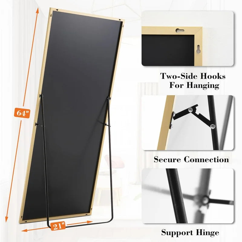 64"x21" Full-Length Floor Mirror – Aluminum Frame, Shatterproof Nano Glass