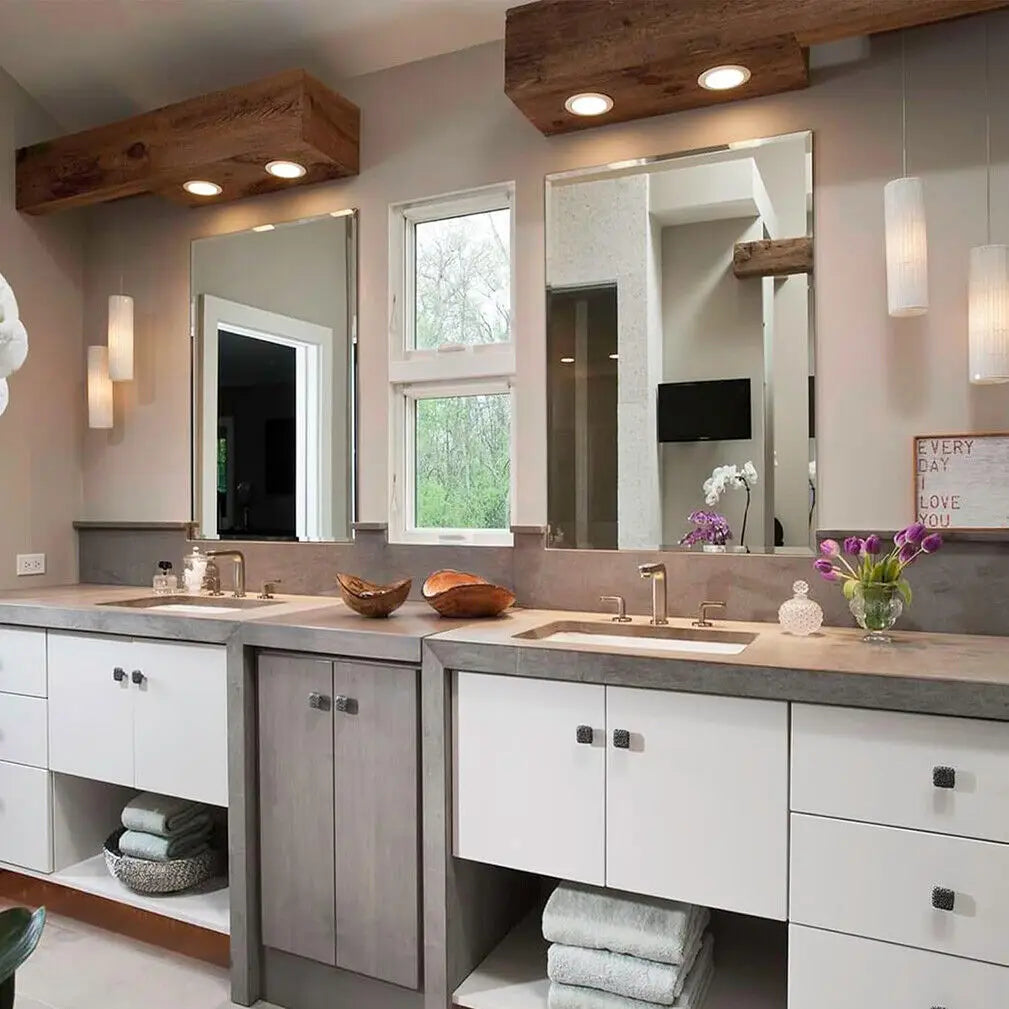 Rectangular Frameless Wall Mirror with Beveled Silver Edge – Modern Vanity & Entryway Decor Mirror for Bathroom, Bedroom, Living Room