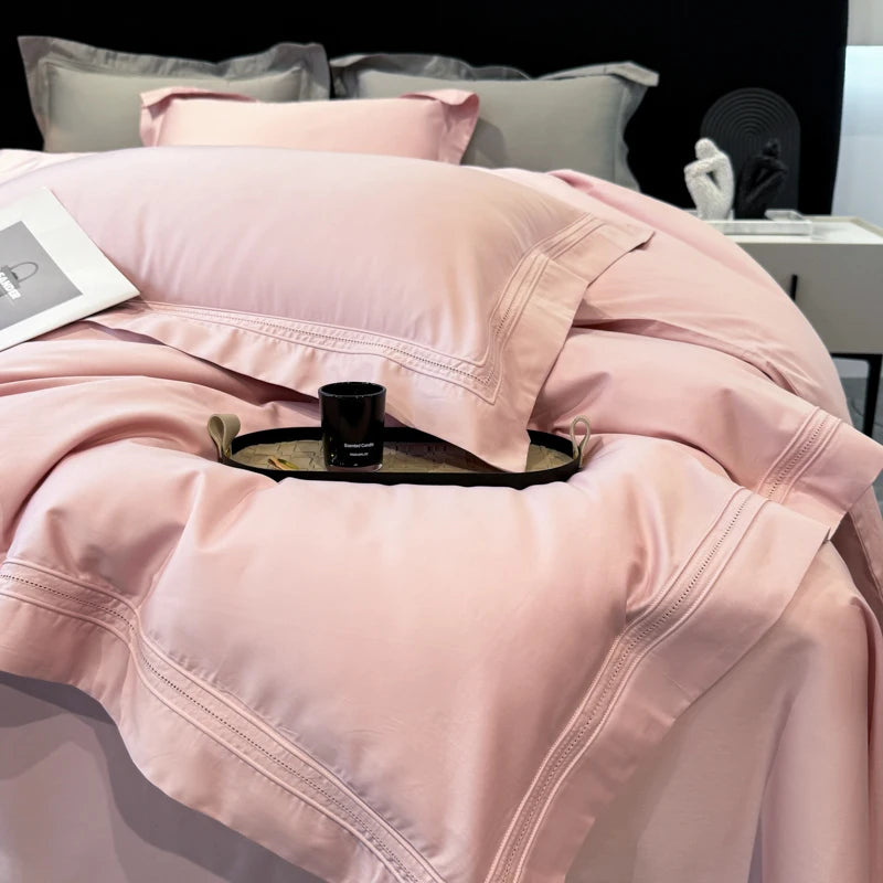 4-Piece 100% Cotton Bedding Set – High-End Hotel Duvet Cover, Solid Color