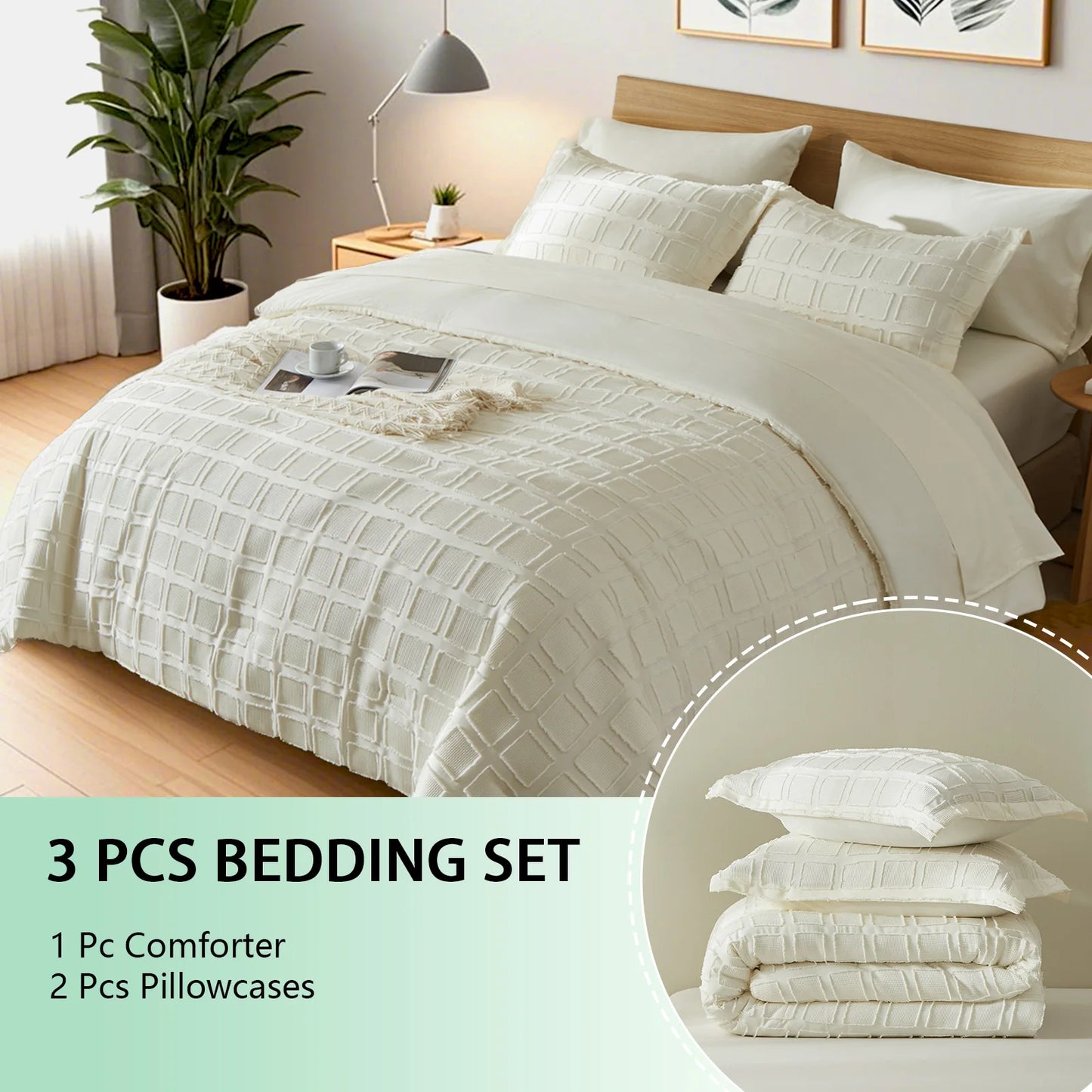 Queen Solid Color Cut Flower Comforter Set – Lightweight, Breathable Microfiber Bedding, All-Season