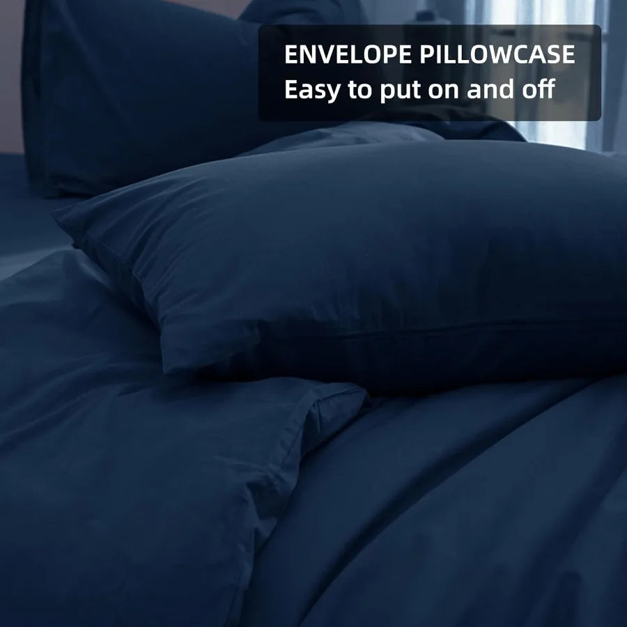 Navy Blue Duvet Cover Set – Queen Size, 3-Piece Comforter Cover