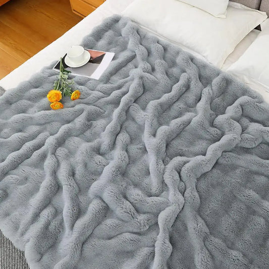 200cm Fuzzy Plush Bubble Throw Blanket Cozy Warm Winter Quilt
