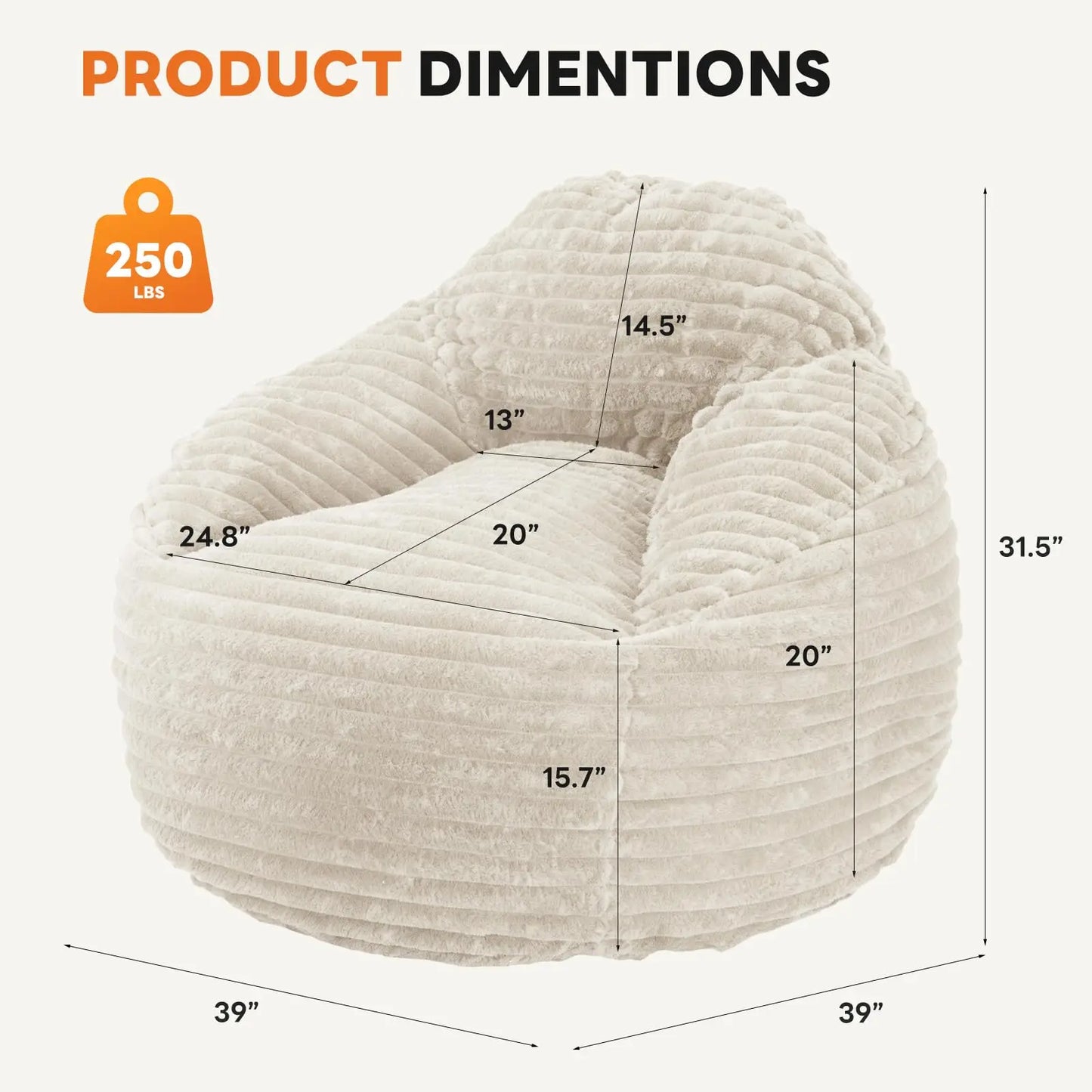 Ergonomic 39" Plush Bean Bag Chair – Memory Foam Gaming & Lounge Sofa for Living Room