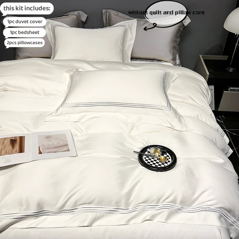 Egyptian Cotton Duvet Cover Set – 100% Cotton, Embroidered Luxury Bedding