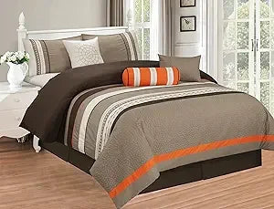 7-Piece Embroidered Oversized Comforter Set – Elegant Purple & Grey All-Season Bedding