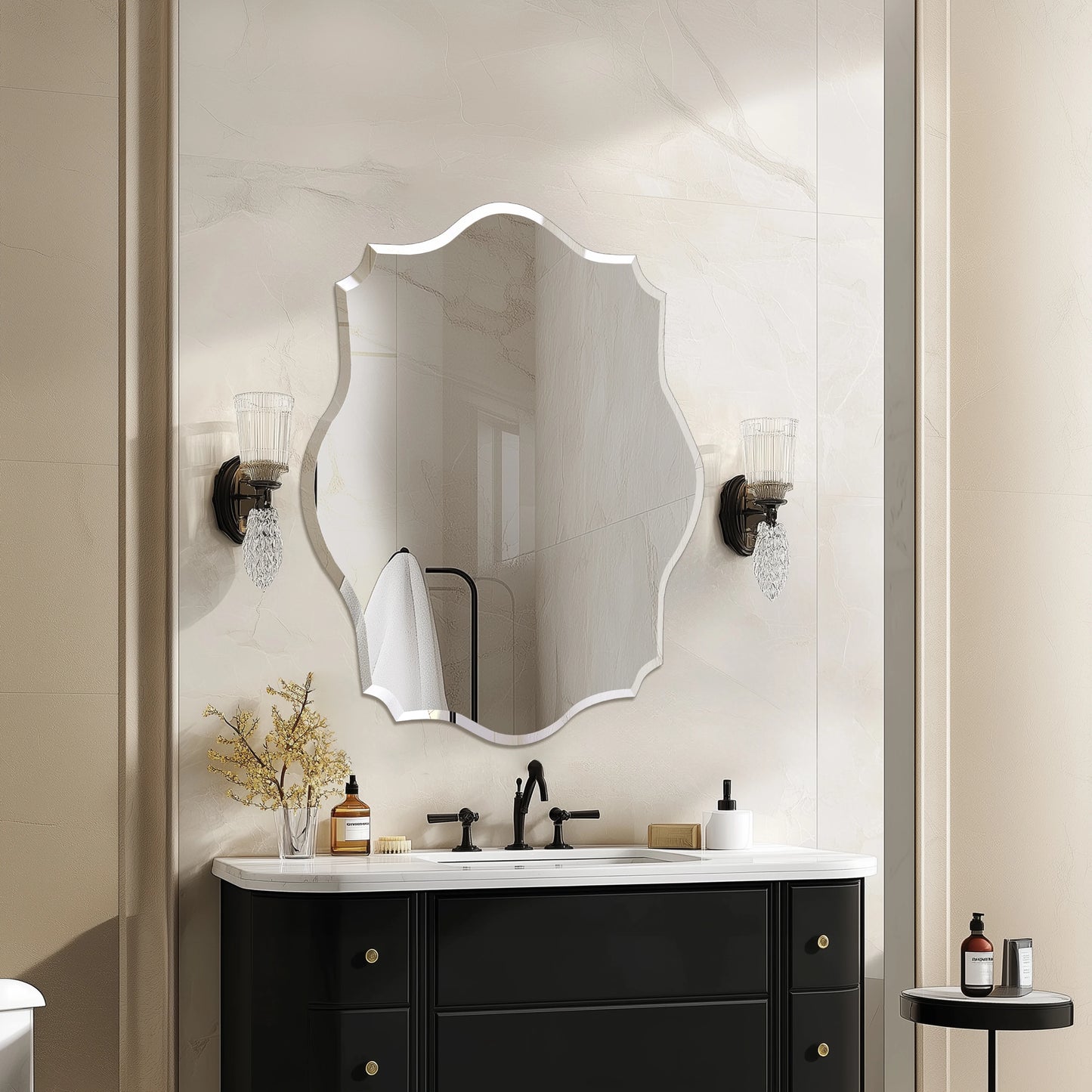 Wisfor Frameless Scalloped Wall Mirror – Irregular Beveled Edge Silver Glass for Bathroom, Living Room, Vanity, or Bedroom