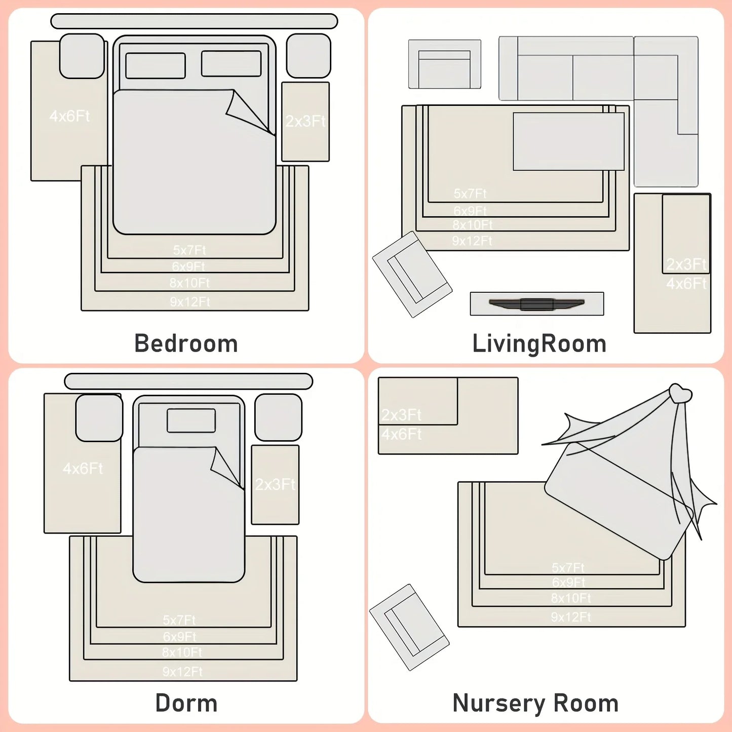 Off-White Soft Shag Rug Luxury Plush Non-Slip Carpet with 4 Stickers