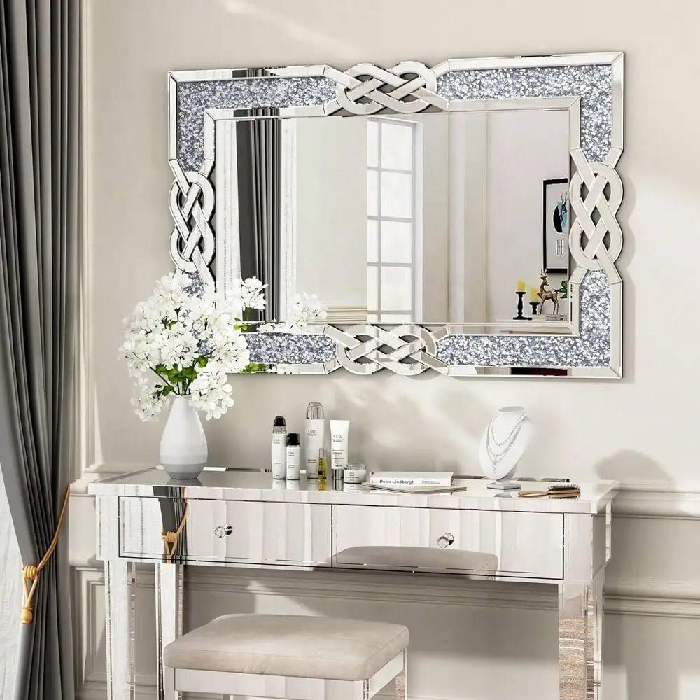 Crystal Crush Diamond Accent Wall Mirror – Silver Decorative Mirror
