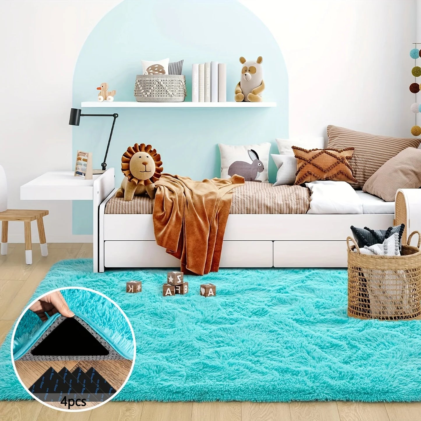 Light Blue Soft Shaggy Rug – Non-Slip Plush Carpet, Luxury Room Decor