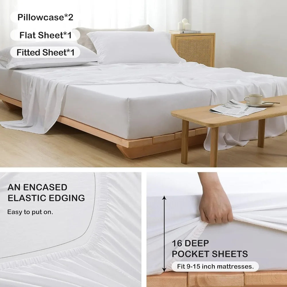 Bamboo Viscose, Cotton & Linen Blend Queen Sheet Set – Soft, Breathable