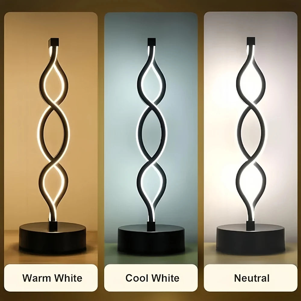 LED Spiral Table Lamp – Tricolor Adjustable Brightness Creative Room Decoration Light, USB Powered Eye-Protection Lamp